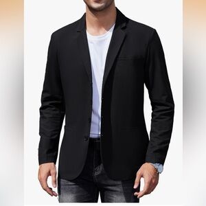 NWT Men's Casual Coat Lightweight Linen Blazer Regular Fit Sports Coat Black L